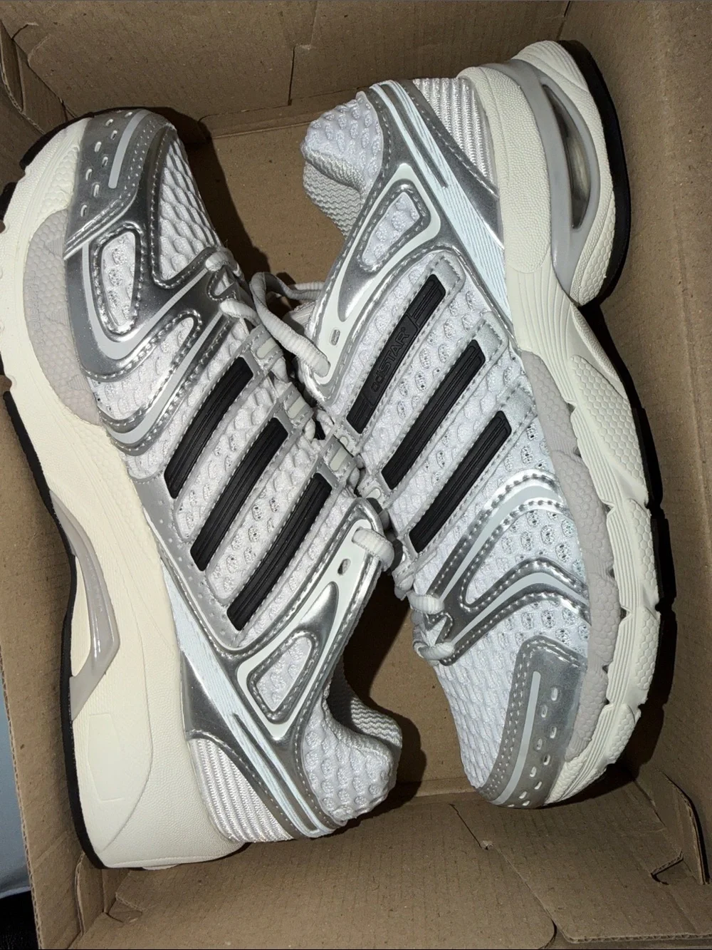 Adidas Kid’s Silver and White Running Sneakers— Unisex